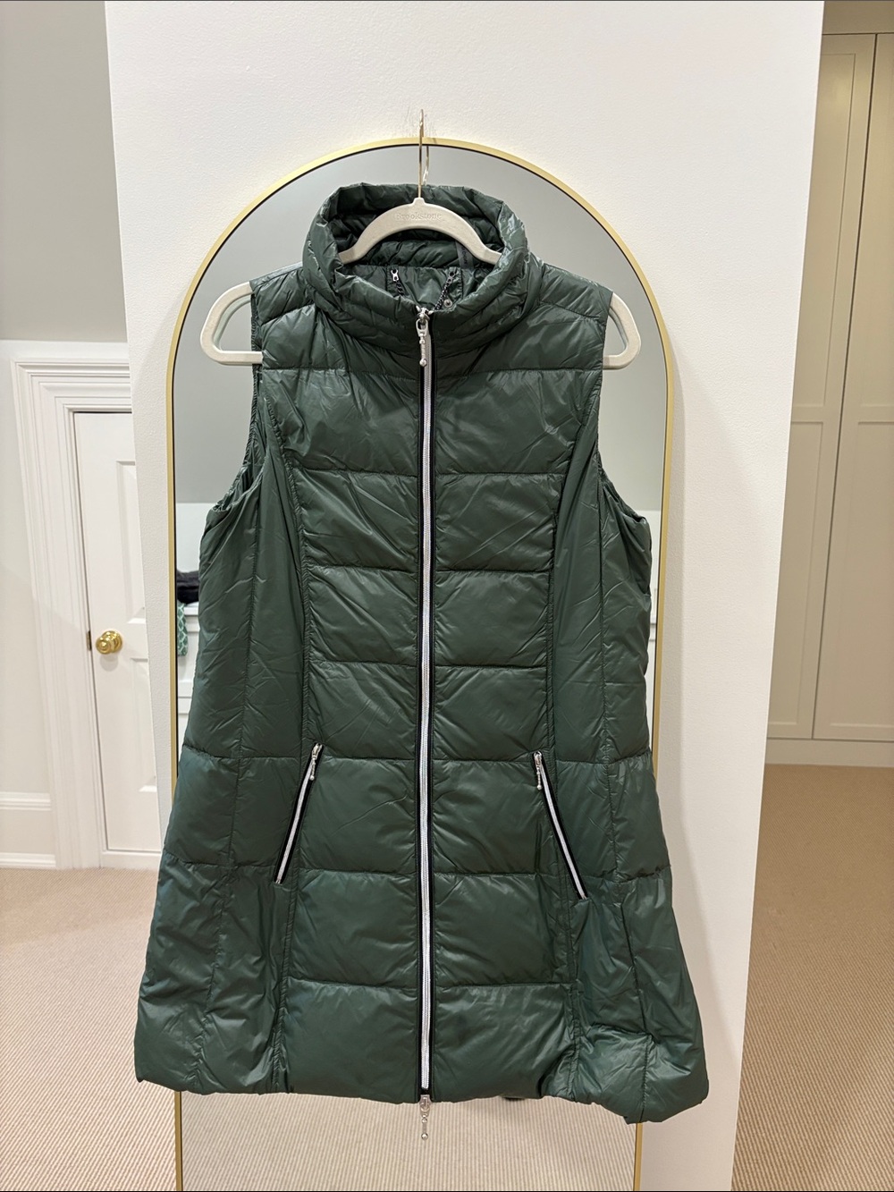 COS Dark Green Sleeveless Puffer Vest with High Collar